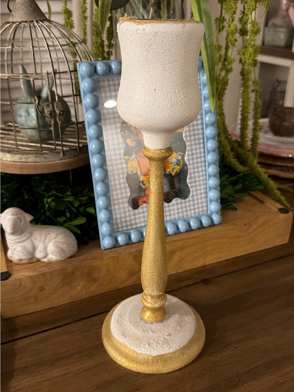 Gold and White Decorative Candlestick Holder - Home Accents